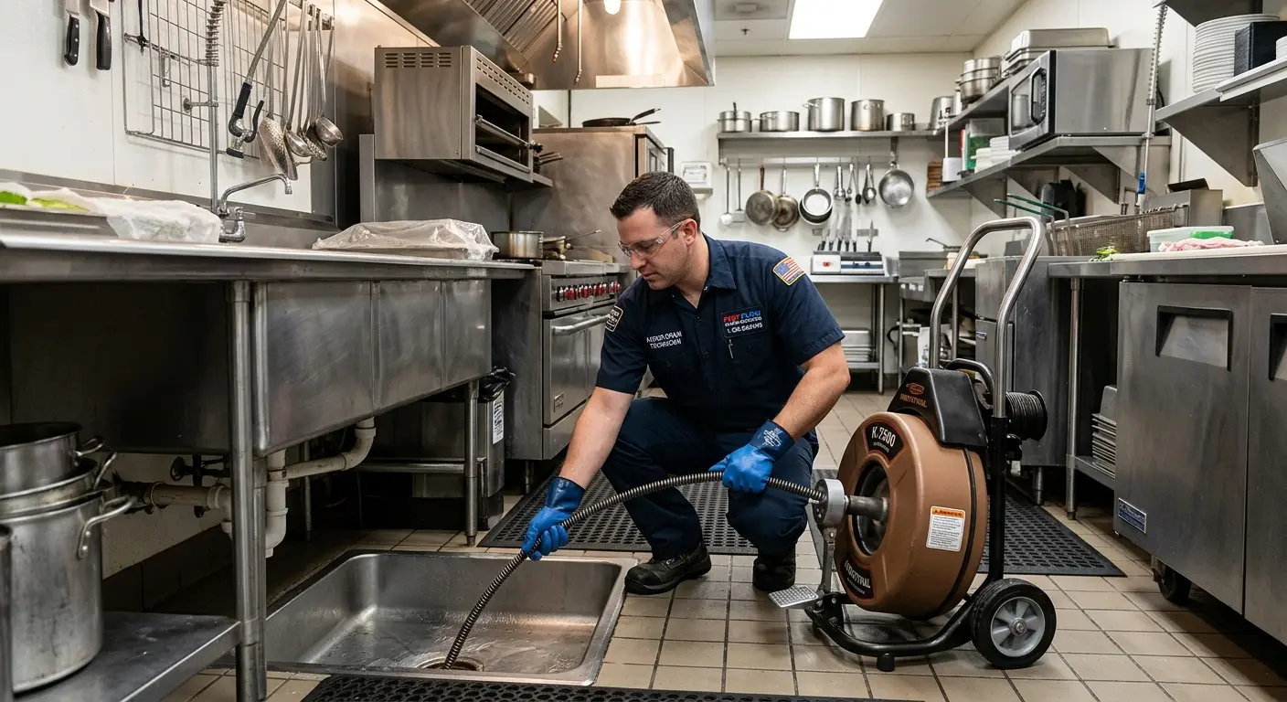 Commercial drain cleaning service in a restaurant kitchen in Palos Verdes Estates