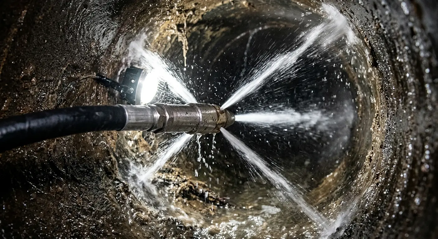 High-pressure hydro jetting nozzle cleaning sewer pipe for Storm Drain Cleaning in Palos Verdes Estates